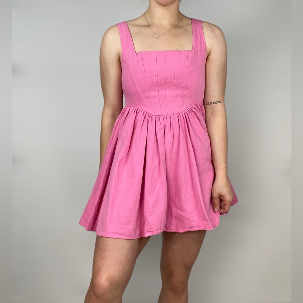 KOURT NWT Lele Pink Corset Mini Dress Square Neckline‎